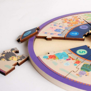 Ceas tip puzzle din lemn cu cifre si animale - Img 6