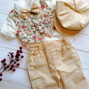 Costum botez de vara, 5 piese, David, bej