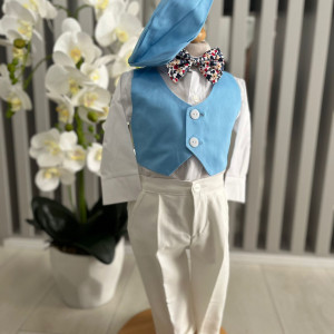 Costum de botez 5 piese, de botez, bumbac tercot,bleu, en gros - Img 2