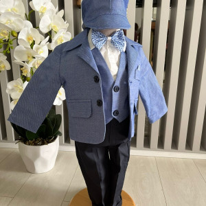 Costum de botez Grey Blu,, sezon primavara-toamna, 0-9 luni - Img 1