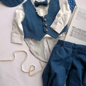 Costum elegant Carol de baieti,marimi 2-4,5-8 luni,5 piese,bleumarin.