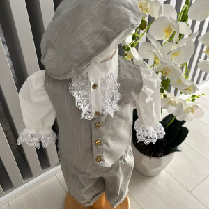 Costum elegant pentru ocazii speciale, cu pantaloni3/4 si vestuta , 0-12 luni, gri deschis, engros - Img 3