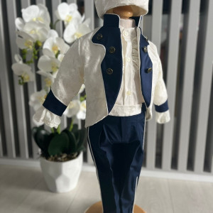 Costum pentru botez Regal, crem/bleumarin, EN GROS - Img 1