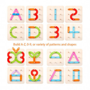 Joc din lemn Montessori Geoboard litere, cifre si culori - Img 2