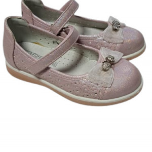 Pantofi fete, roz pudra, cu funda organza