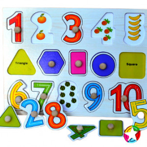 Puzzle incastru lemn, cifre si reprezentari geometrice