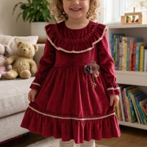 Rochita fete catifea rosie, eleganta