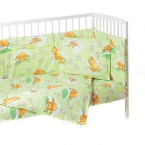 Set 7 piese lenjerie pat bebe cu aparatori, Ursuletul verde