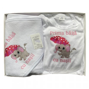 Set prima baita, Elefantica cu umbrela, roz, 3 piese, en gros