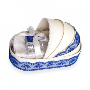 Trusou pentru botez, in cutie landou, complet pentru biserica,bleumarin cu dantela - Img 2
