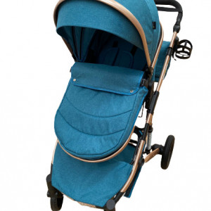 Carucior 2 in 1, bebe, cu landou tranformabil si reversibil, roti cu spuma siliconata, geanta cadou, T7,verde inchis - Img 5