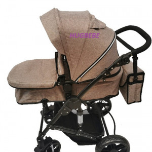 Carucior 2 in 1, reversibil, cu suspensii si geanta cadou F6 - crem - Img 3