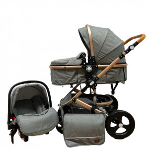 Carucior bebe 3 in 1, landou reversibil, cu roti pivotante si suspensii,cadru aluminiu foarte usor, T5,gri