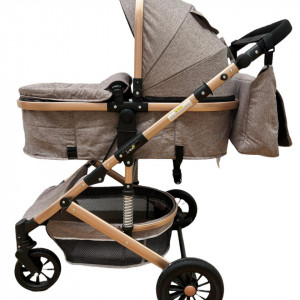 Carucior bebe, 3 in 1, lansou reversibil, cadru aluminiu,  foarte usor, suspensii pe roti, T2,, crem
