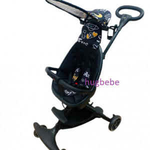 Carucior sport ultrausor, compact,cu scaun reversibil, parasolar rotativ, protectie UV, 6 luni-3 ani, negru imprimat