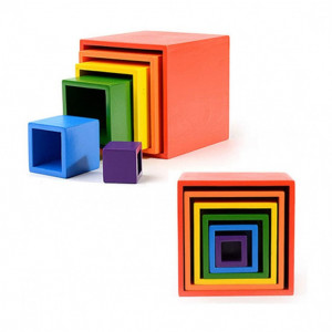 Joc din lemn Montessori, set 6 cuburi Curcubeu