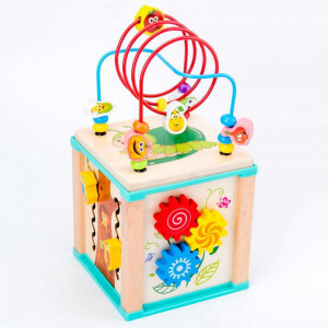 Jucarie Montessori Cub 5in1 labirint din lemn Bufnita