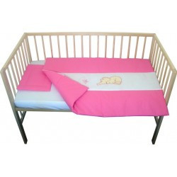 Lenjerie patut bebe cu broderie 3 piese roz