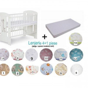 Pachet 3 in 1 Patut Safari Giraffe Alb 120x60 - Img 2
