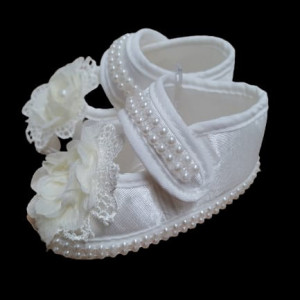Pantofi eleganti fetite,alb cu floricica - Img 2