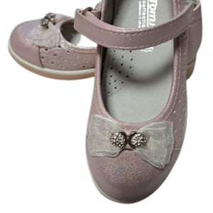 Pantofi fete, roz pudra, cu funda organza - Img 2
