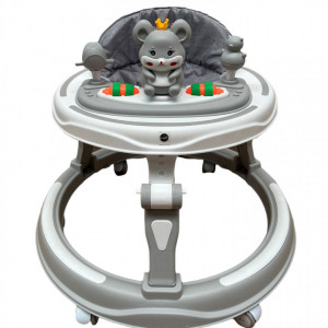Premergator muzical, Soricel,cu baza rotunda, metalica, max 12 kg, pentru 6 luni+, gri - Img 1