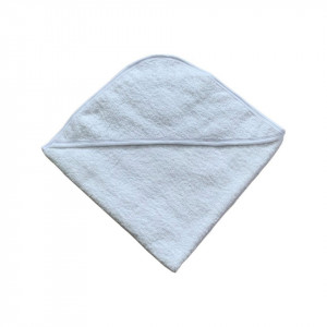 Prosop bebe, cu gluga, alb complet, 90*90 cm, potrivit pentru brodat, cu capison 27 cm, en gros - Img 3