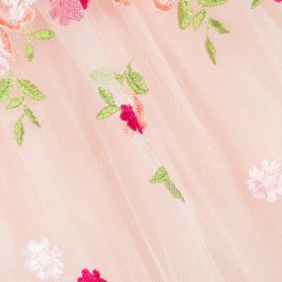 Rochita eleganta , cu broderie florala Malvina, 3 luni-4 ani, roz pal - Img 3