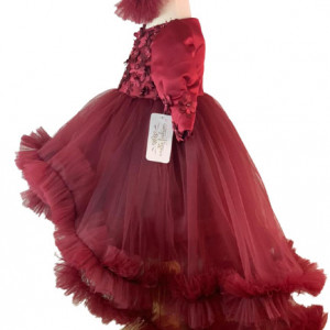 Rochita Printesa, pentru botez sau turta, 2 trene, 3-8 ani, burgundy, engros - Img 4