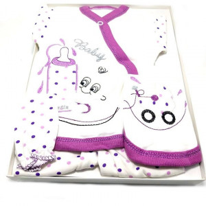 Set 5 piese bebe, bumbac, brodat, lila