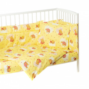 Set 7 piese lenjerie pat bebe cu aparatori, Ursuletul galben