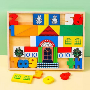 Set de constructie, cu cuburi si cifre, 43 de piese, multicolor