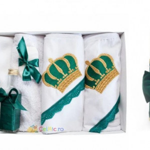 Set lumanare si trusou, Coroana plina, verde smarald