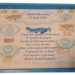 Tavita de mot, Ursuletul avioator, bleu, cu personalizare la cerere - Img 2