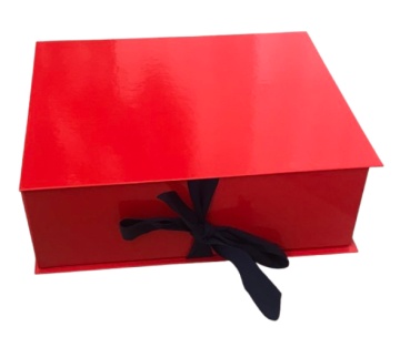 Cutie cadou rosie mare cu panglica neagra 340x285x110 mm