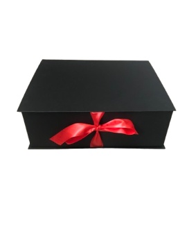Cutie cadou neagra mare cu panglica textila 340x285x110 mm