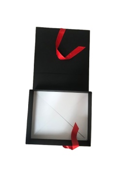 Cutie cadou neagra mare cu panglica textila 340x285x110 mm - Img 2