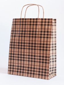 Sacoșă hărtie KNV cu mâner răsucit, MODEL CAROURI 25x11x31