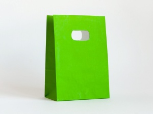 Sacoșă hârtie KA cu mâner decupat, VERDE, 14x7x21