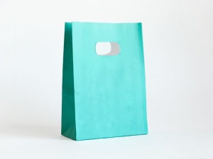 Sacoșă hârtie KA, cu mâner decupat, BLEU 14x7x21