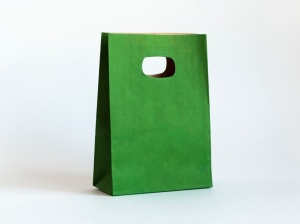 Sacoșă hârtie KN cu mâner decupat, VERDE, 14x7x21