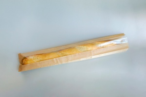 Pungă hartie panificatie cu fereastră, pentru BAGHETĂ 12x4x65+F5cm (500buc)
