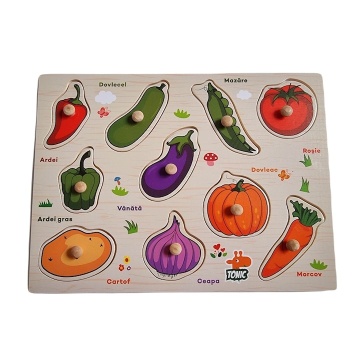 Puzzle din lemn cu Incastru cu maner cu Legume in Limba Romana, 10 piese