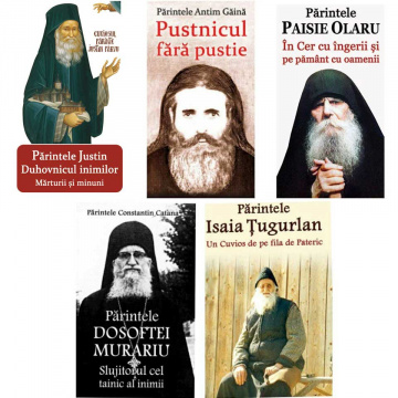 Pachet promotional "Cuviosi Romani de Pateric - Pr. Paisie Olaru, Pr. Justin Parvu, Pr. Dosoftei Murariu, Pr. Antim Gaina, Pr. Isaia Tugurlan "