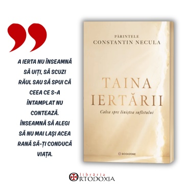 Coperta fata cartea Taina iertarii si citat din carte