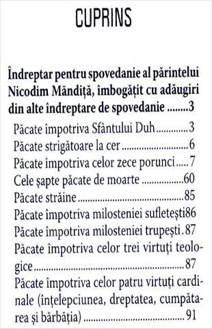 Cuprins-carte-Indreptar de spovedanie imbogatit (format mic) - Protos. Nicodim Mandita