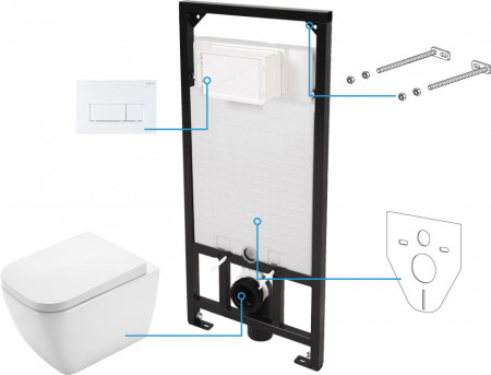 Hiacynt zero Set 6 in 1 vas WC, capac, cadru, clapeta finisaj alb, sistem prindere si membrana acustica