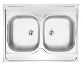 TANGO 2-BOWL LAY-ON S/S SINK WITHOUT DRAINING BOARD, 800X600, WITH FITTINGS, SATIN