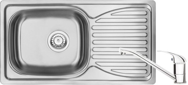Doppio Chiuvetă din inox cu baterie, 1-cuvă cu picurător Finisaj: Oțel periat ZENA0113