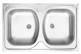 TANGO 2-BOWL LAY-ON S/S SINK WITHOUT DRAINING BOARD, IRREVERSIBLE, WITH FITTINGS, SATIN